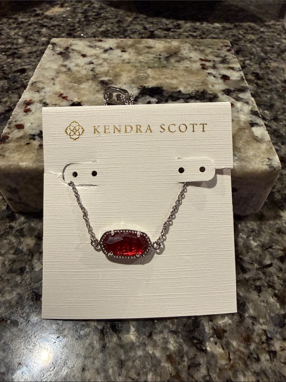 Kendra Scott Silver Adjustable Bracelet with Red Faceted Oval Stone
